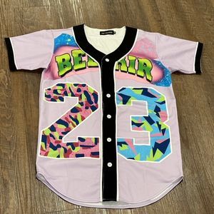 Hop Fashion Bel Air #23 Pink Unisex Hip Hop Button Jersey Size Medium